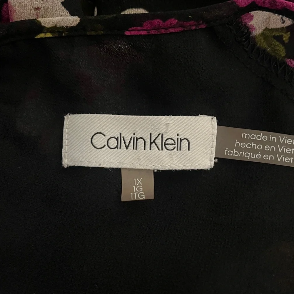 Calvin Klein Floral‎ Black and Pink Ruffle Sleeve Blouse Size 1X - Picture 6 of 8